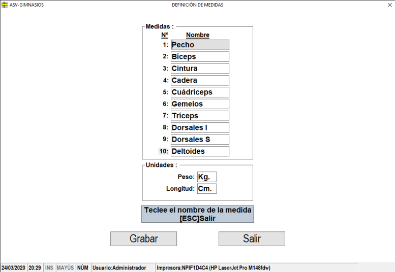 Tabla de peso y medidas